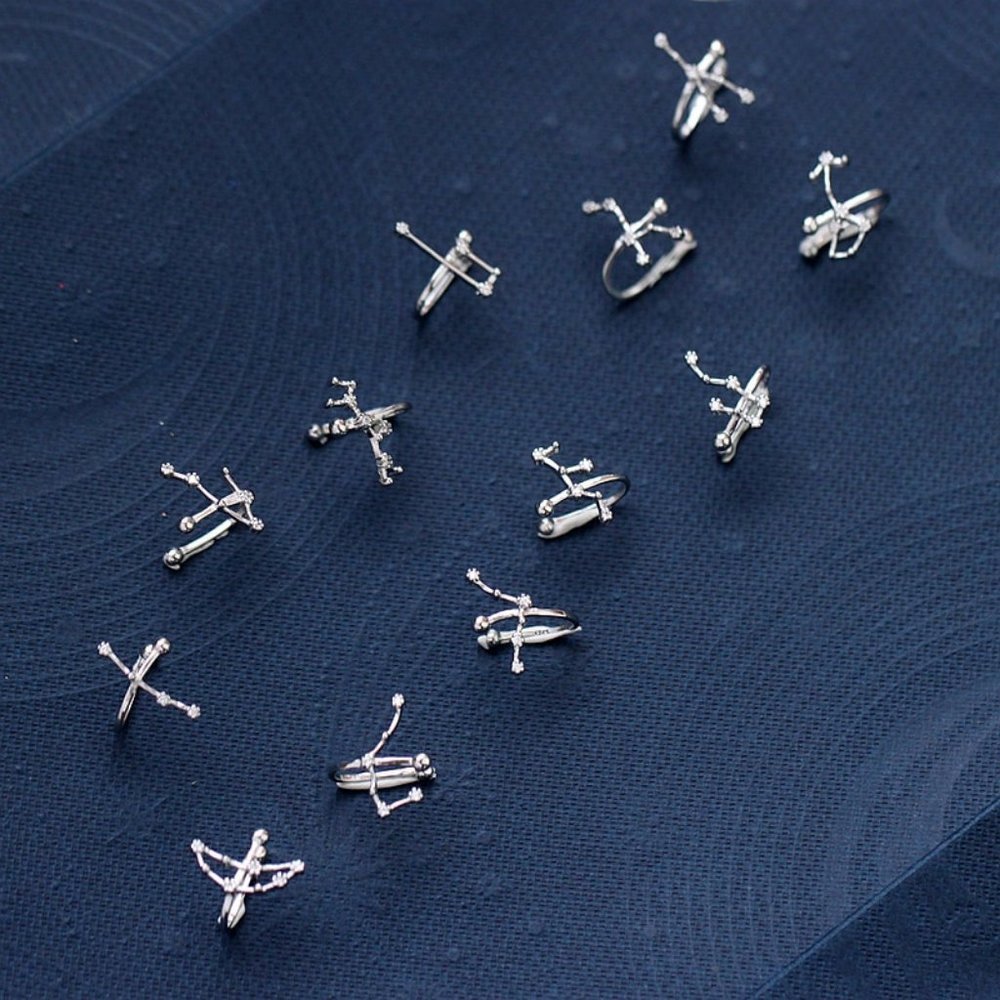 *925 Sterling Silver Zodiac Earrings Cuff-Aquarius - Picture 5 of 6
